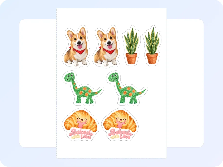 贴纸排在 Cricut Print Then Cut 的 6.75 × 9.25 英寸可裁区内，存成一张 PNG，并注明要设置的尺寸