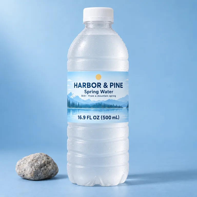 Eau de source en studio, avec l’outil Mockup de bouteille IA