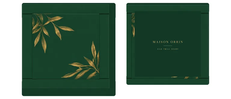 Scarf gift box for MAISON ORRIN Silk Twill Scarf, made with AI Box Design