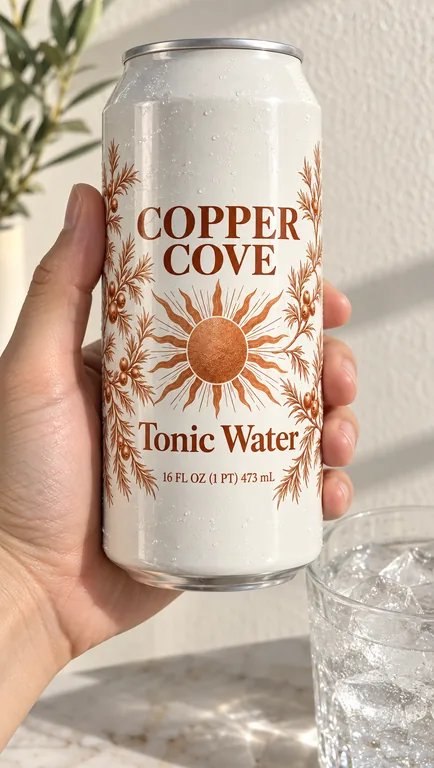 Lattina di tonica in mano, con lo strumento Mockup di lattine con IA