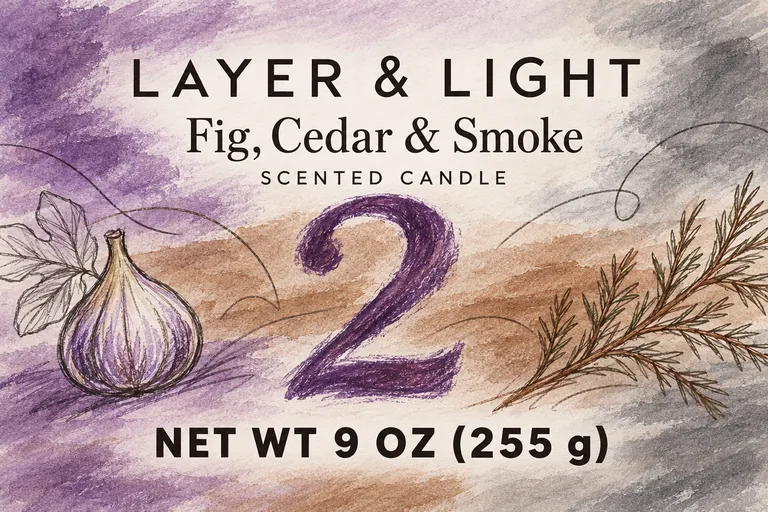 LAYER & LIGHT Fig, Cedar & Smoke의 향 레이어링 라벨, AI 캔들 라벨 디자인에서 제작