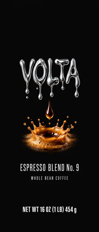 VOLTA Espresso Blend No. 9의 에스프레소 각대 봉투, AI 커피 패키지 디자인에서 제작
