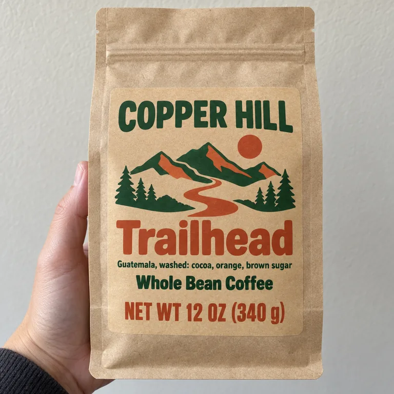 Sticker on a stock kraft bag, made with AI Coffee Bag Mockup
