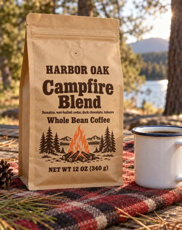 Kraft flat-bottom bag outdoors, made with AI Coffee Bag Mockup