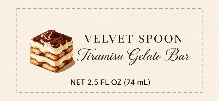 VELVET SPOON Tiramisu Gelato Barのジェラートバーの包装、パッケージAIで作成