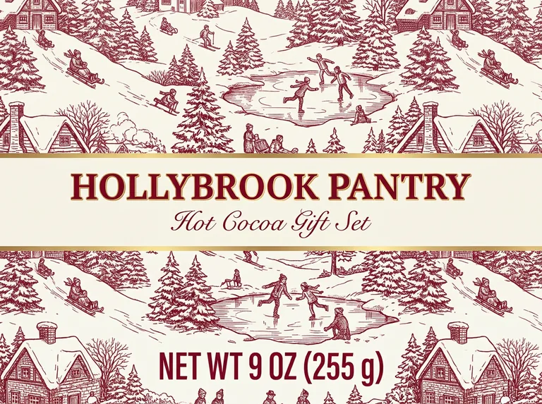 HOLLYBROOK PANTRY Hot Cocoa Gift Setのココアのスリーブ箱、AIギフトボックスデザインで作成