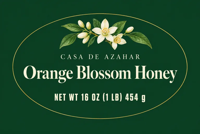 Orange blossom honey oval for CASA DE AZAHAR Orange Blossom Honey, made with AI Honey Label Design
