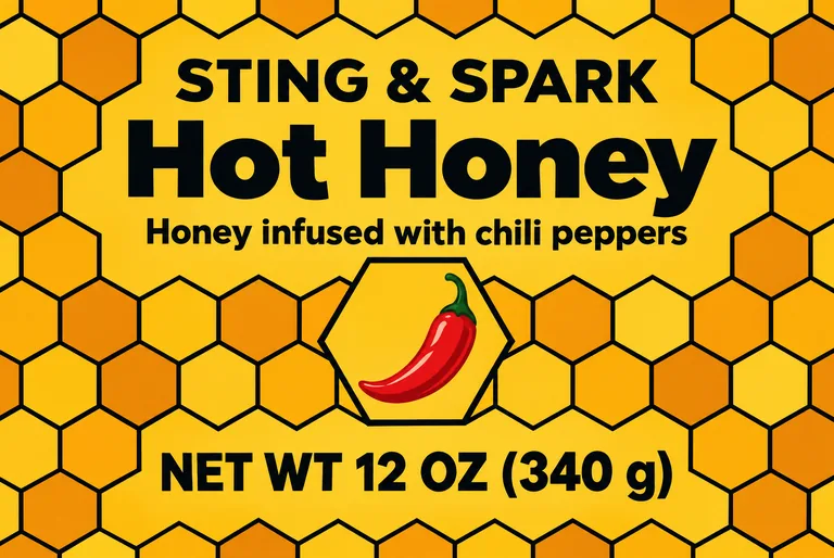 Hot honey label for STING & SPARK Hot Honey, made with AI Honey Label Design