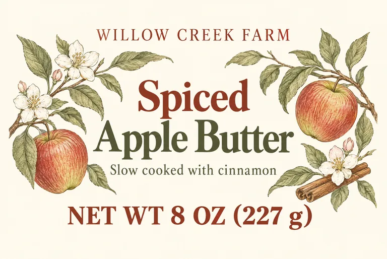 Apple butter label for WILLOW CREEK FARM Spiced Apple Butter, made with AI Jar Label Design