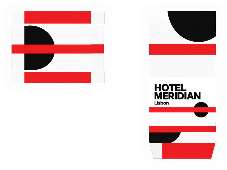 Hotel matchbox for HOTEL MERIDIAN, made with AI Matchbox Design