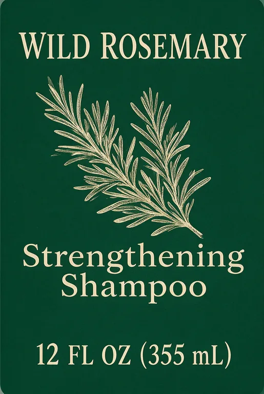 WILD ROSEMARY Strengthening Shampoo의 샴푸 라벨 리디자인, AI 패키지 디자인에서 제작