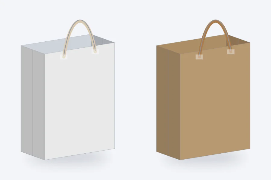 A blank white paper bag and a blank kraft paper bag