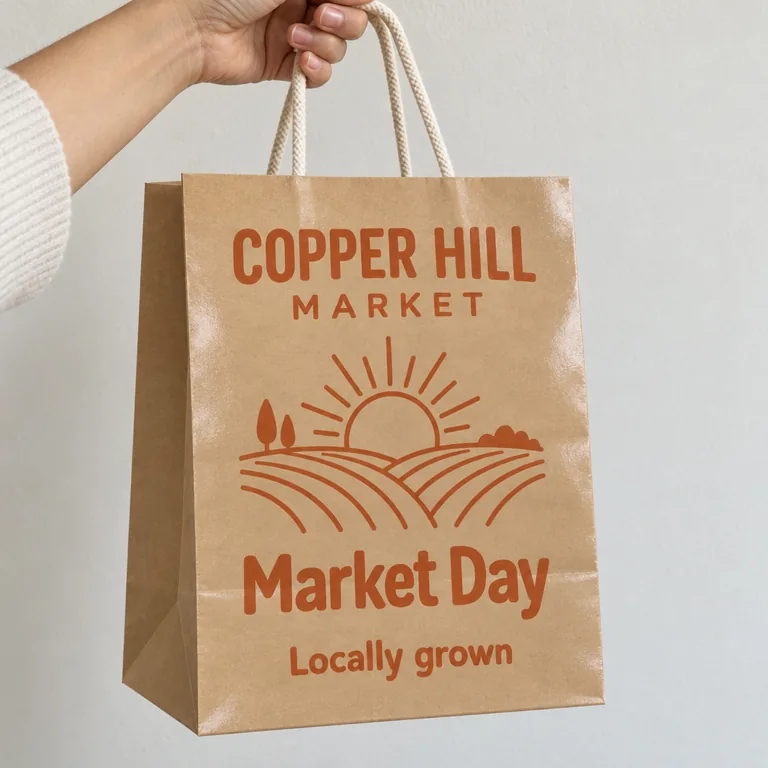 Kraft bag held in one hand, made with AI Paper Bag Mockup