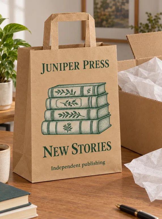 Kraft bag in an unboxing, made with AI Paper Bag Mockup