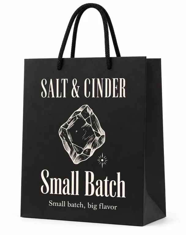 Black bag on white, made with AI Paper Bag Mockup