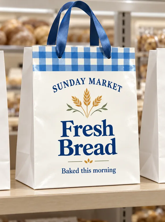 White bag on a shop shelf, made with AI Paper Bag Mockup