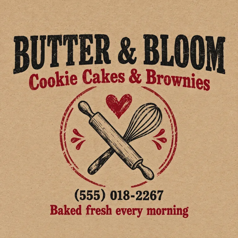 Bakery cookie cake box lid for BUTTER & BLOOM Cookie Cakes & Brownies, made with AI Pizza Box Design