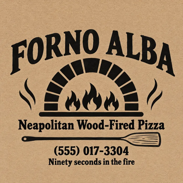 Wood-fired pizza box lid for FORNO ALBA Neapolitan Wood-Fired Pizza, made with AI Pizza Box Design