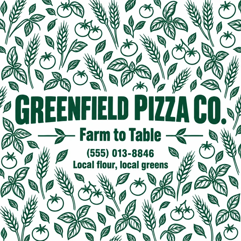 Farm to table pizza box lid for Greenfield Pizza Co. Farm to Table, made with AI Pizza Box Design