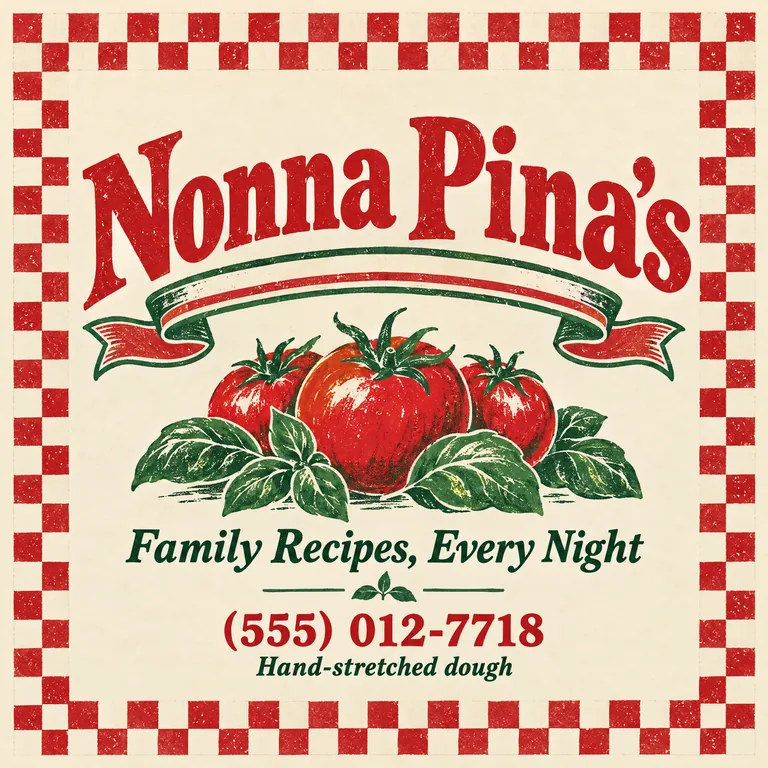 Trattoria pizza box lid for Nonna Pina’s Family Recipes, Every Night, made with AI Pizza Box Design