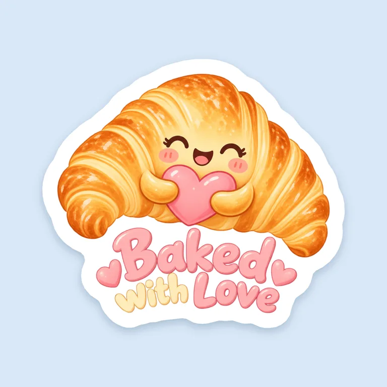 Baked with Loveのベーカリーの箱の封シール、AIステッカーデザインで作成