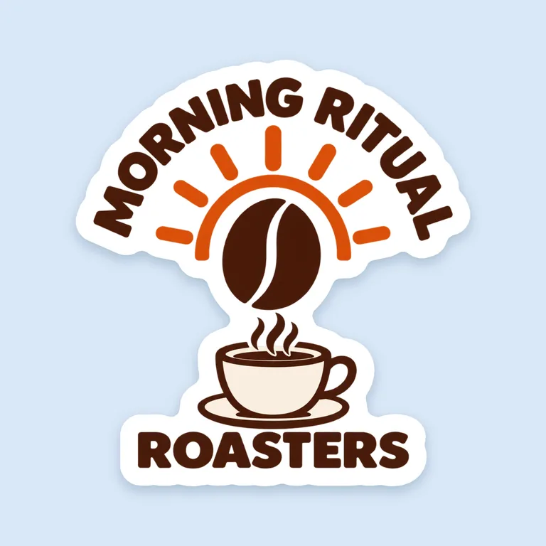 Morning Ritual Roastersのコーヒーのロゴステッカー、AIステッカーデザインで作成