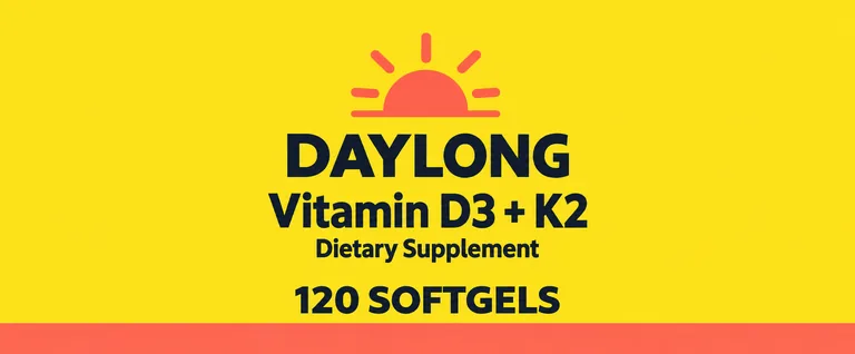DAYLONG Vitamin D3 + K2のシリーズのボトルラベル、AIサプリパッケージデザインで作成