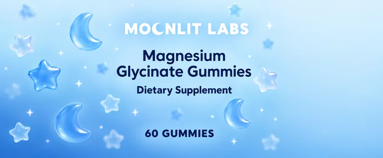 MOONLIT LABS Magnesium Glycinate Gummiesのグミのボトルラベル、AIサプリパッケージデザインで作成