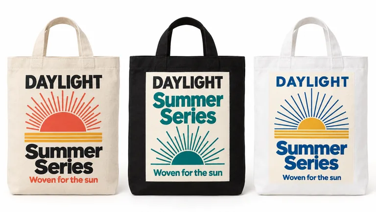 Tres bolsas tote en tres colores, con la herramienta Mockups de tote bags con IA