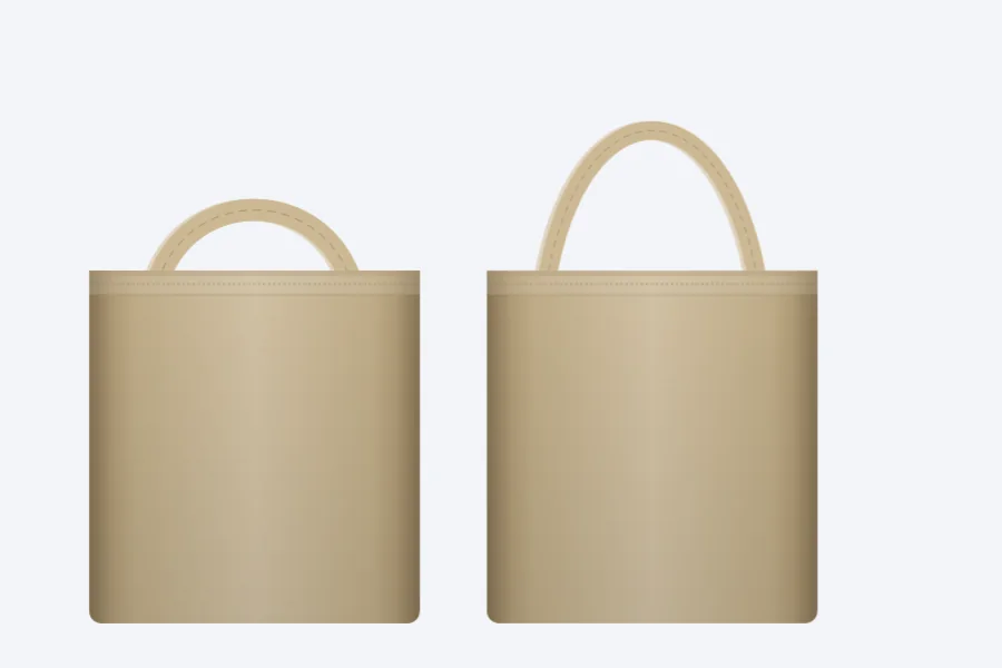 Una bolsa tote de lona natural con asas cortas de mano y otra con asas largas para el hombro, creadas en la pestaña gratuita