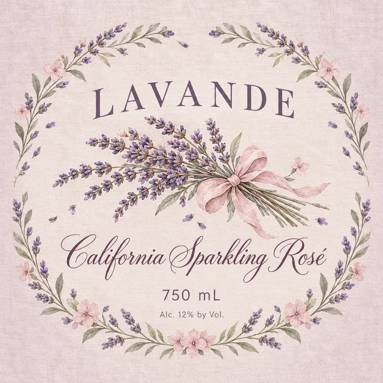 LAVANDE California Sparkling Rosé의 스파클링 로제 라벨, AI 와인 라벨 디자인에서 제작