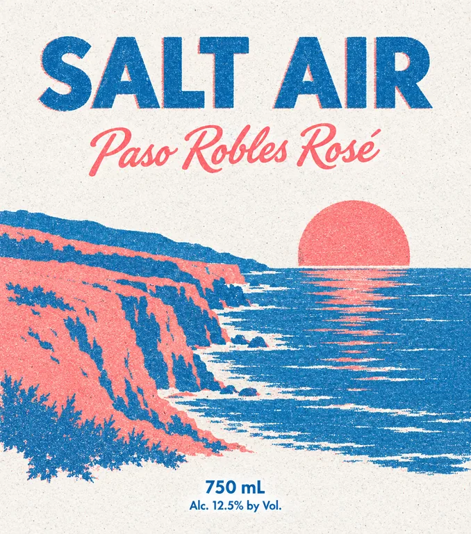 SALT AIR Paso Robles Rosé의 로제 앞 라벨, AI 와인 라벨 디자인에서 제작