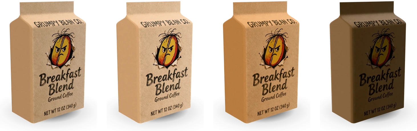 Ein Kraftpapier-Blockbodenbeutel im weichen, hellen, warmen und dunklen Studio