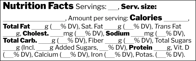 Blank nutrition facts label template, Linear format