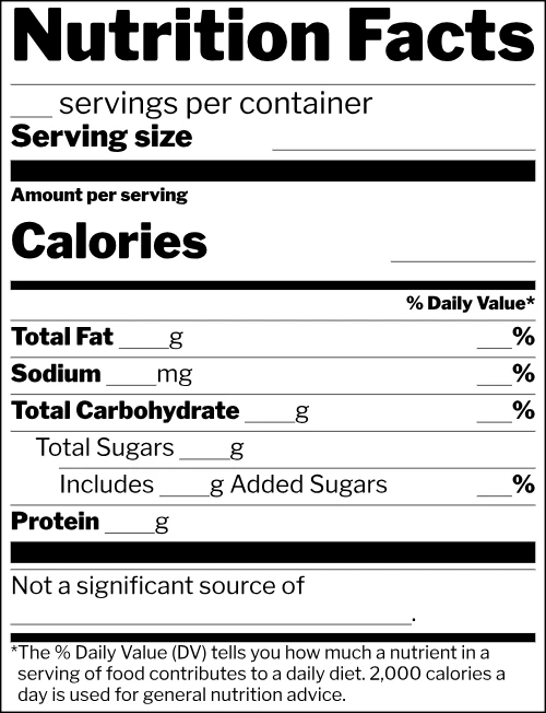 Blank nutrition facts label template, Simplified format