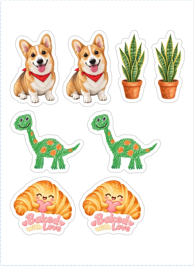 Cricut Print Then Cut用に6.75 × 9.25インチ内に並べたシールセット